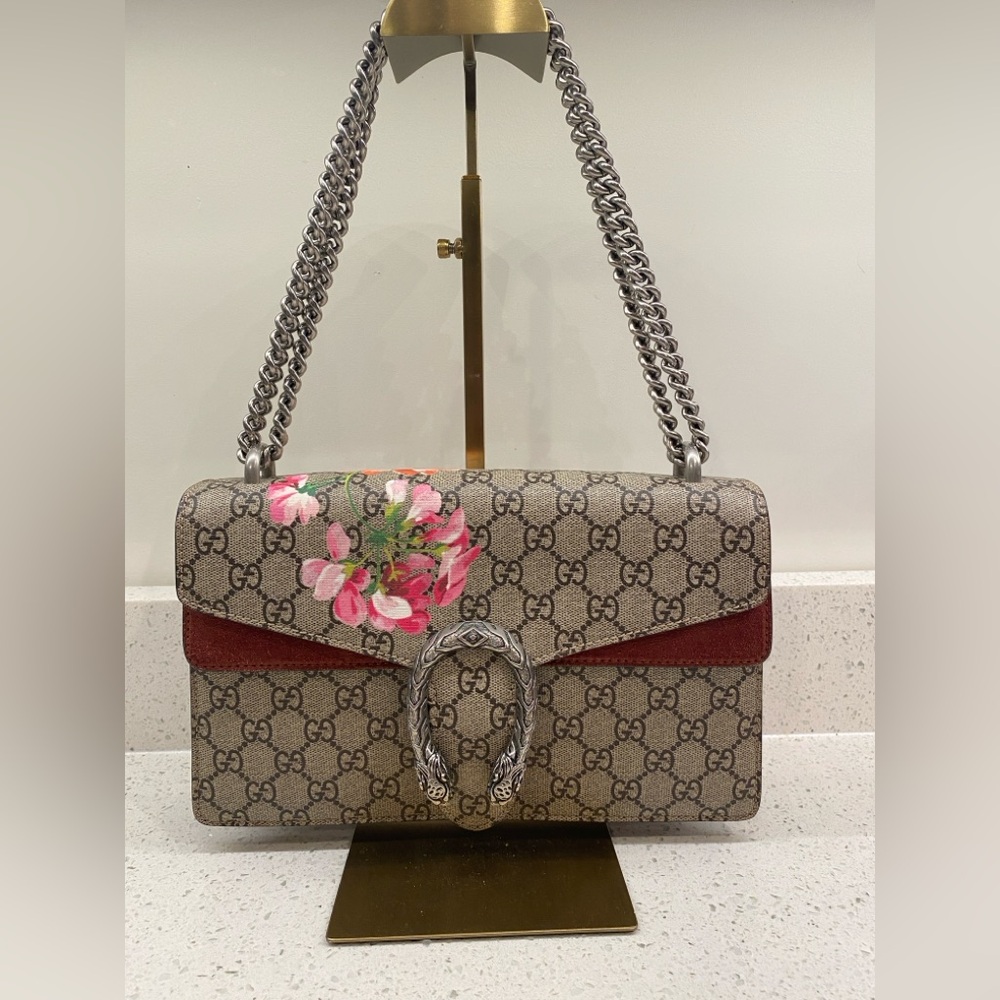 Gucci Dionysus Supreme Floral Print Canvas and Suede Bag with Shoulder Chain